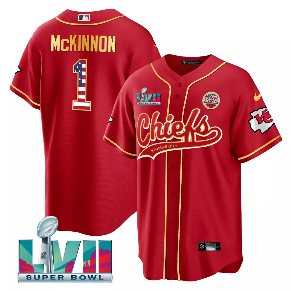 Jerick Mckinnon 1 Jersey Red Super Bowl Lvii Champions Kansas City Chiefs Men Gold