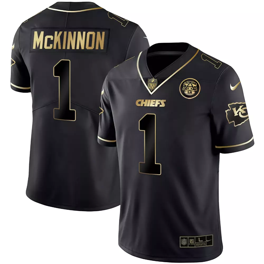 Jerick Mckinnon 1 Chiefs Jersey Black Monogram 2023 Men Player Gold Stitched