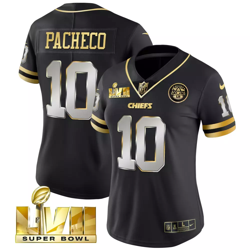 Isiah Pacheco 10 Chiefs Jersey Black Super Bowl Lvii Men Authentic Gold Silver Limited