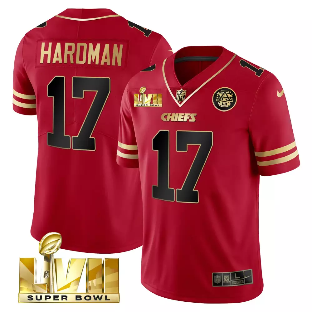 Mecole Hardman 17 Chiefs Jersey Red Super Bowl Lvii 2022 Men Gold Black All Stitched