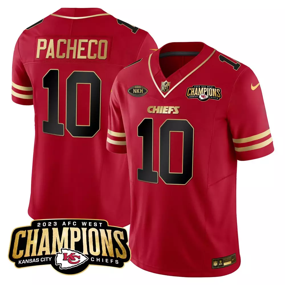 Isiah Pacheco 10 Jersey Red AFC West Champions Kansas City Chiefs 2023 Men Gold Black