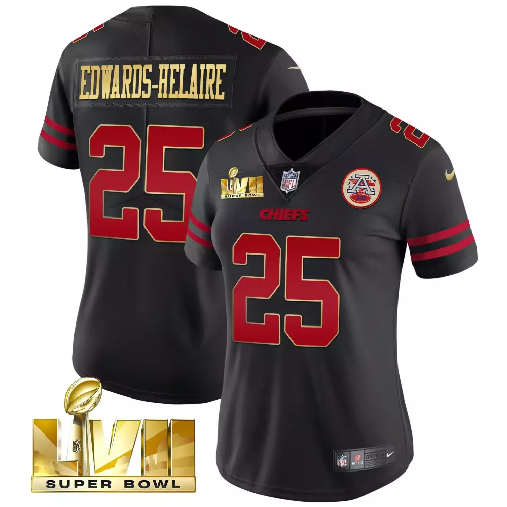 Clyde Edwardshelaire 25 Chiefs Jersey Black Super Bowl Lvii Men Game Red Vapor All