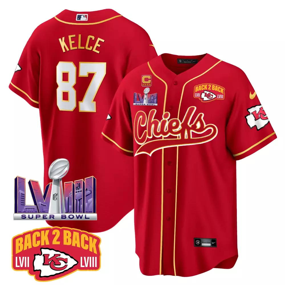 Kelce Back 87 Kansas City Chiefs Jersey Red Super Bowl Lvii & Lviii Champions Men