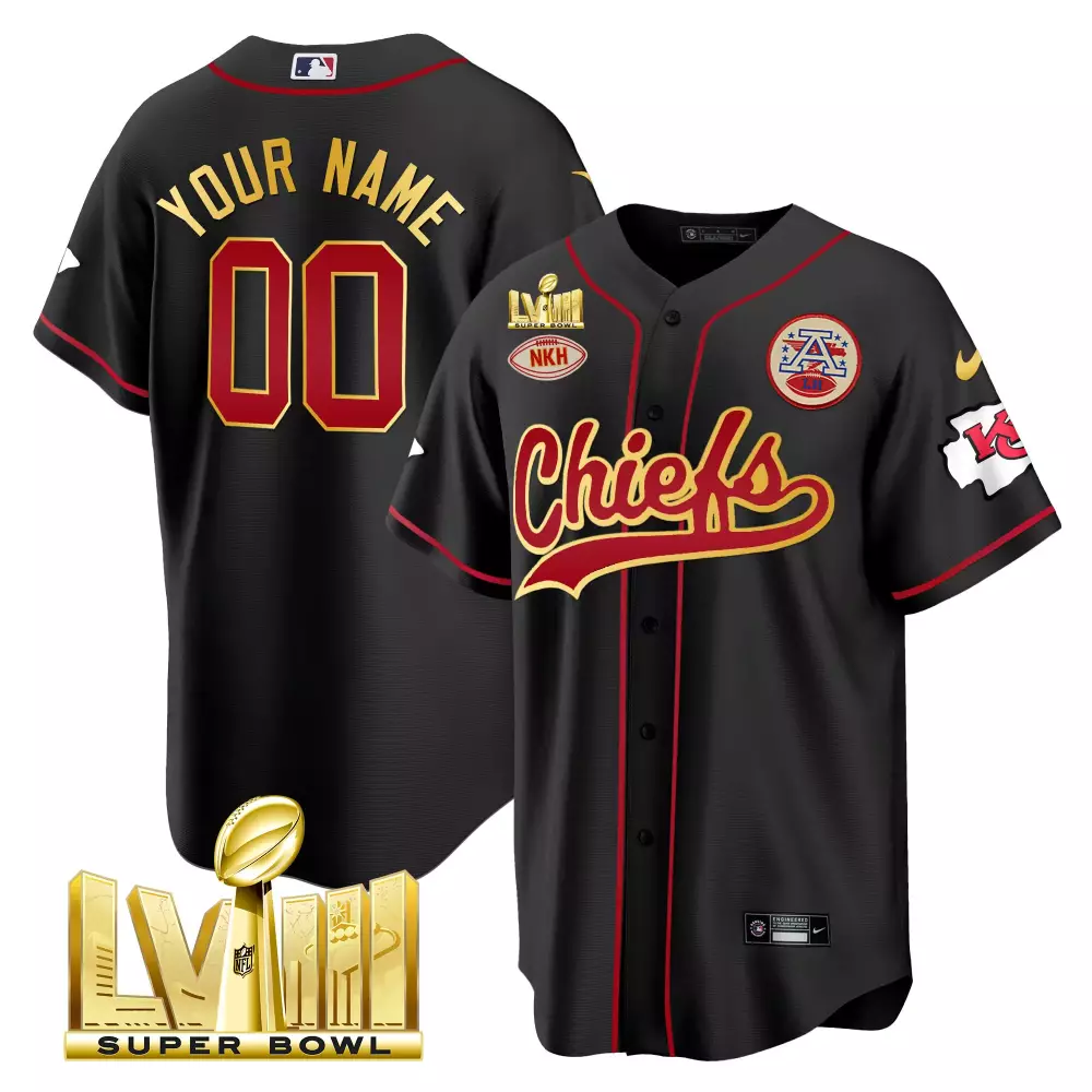 Custom Kansas City Chiefs Jersey Black Super Bowl Lv Champions Championship Nkh Men