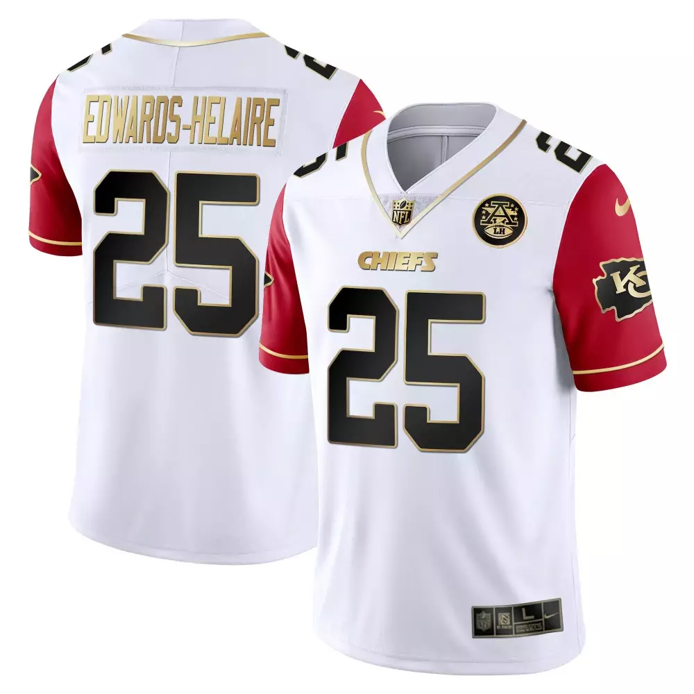 Clyde Edwardshelaire 25 Chiefs Jersey White Afl Men Alternate Red Gold All Stitched