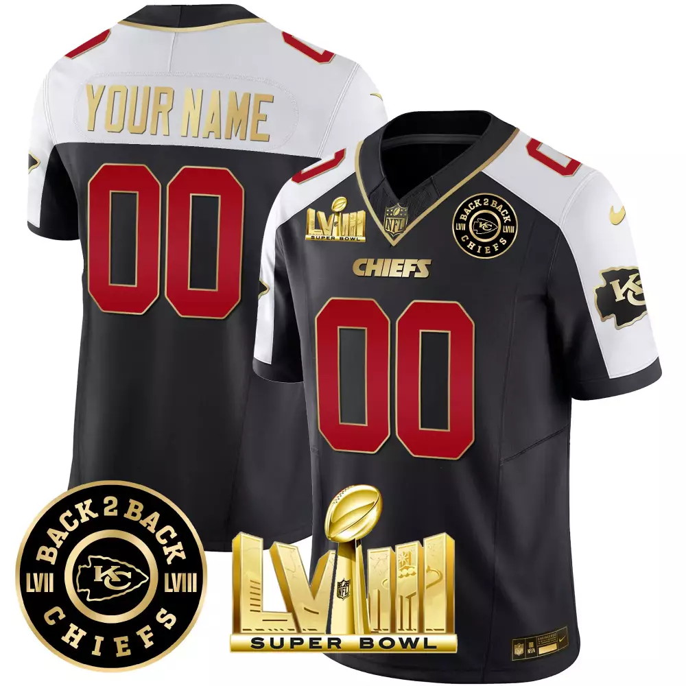 Custom Chiefs Jersey Black Super Bowl Champions Lvii Lviii Men Split White Red Gold