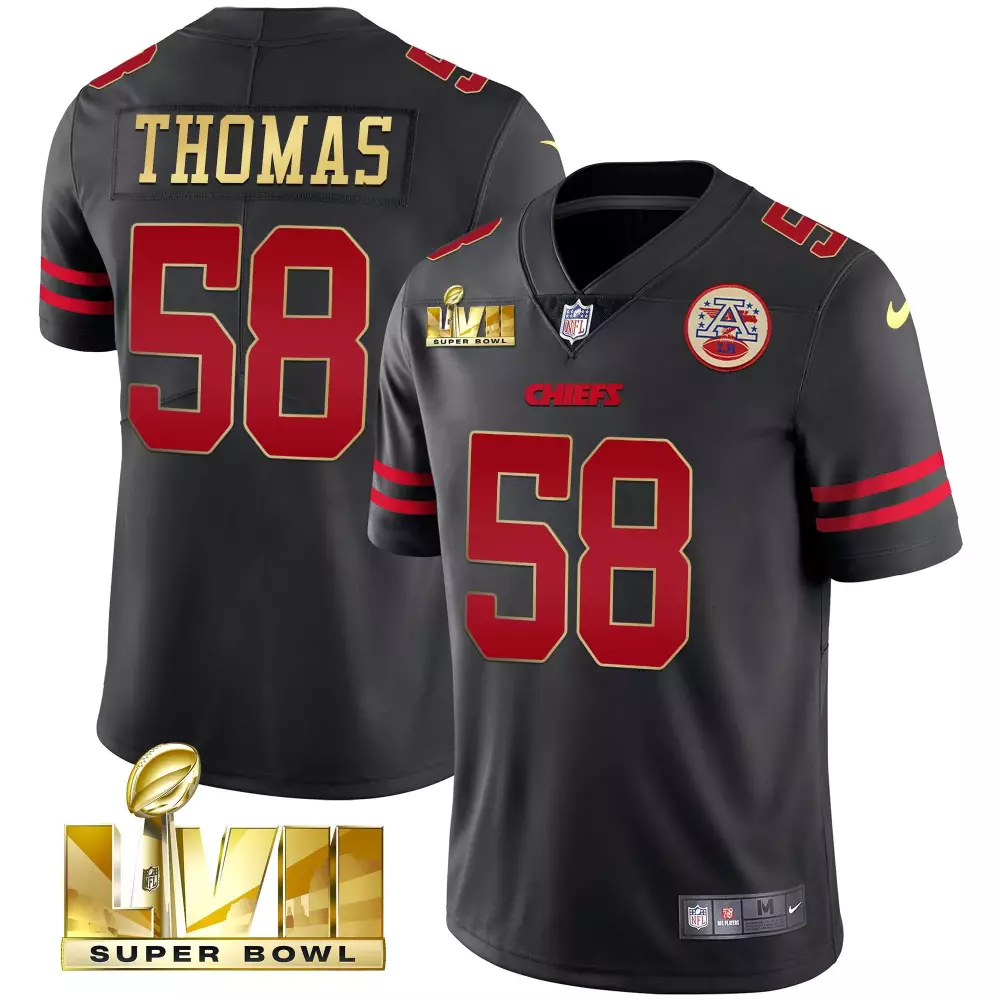 Derrick Thomas 58 Chiefs Jersey Black Super Bowl Lvii 2022 Men Jerseys Red Gold Vapor