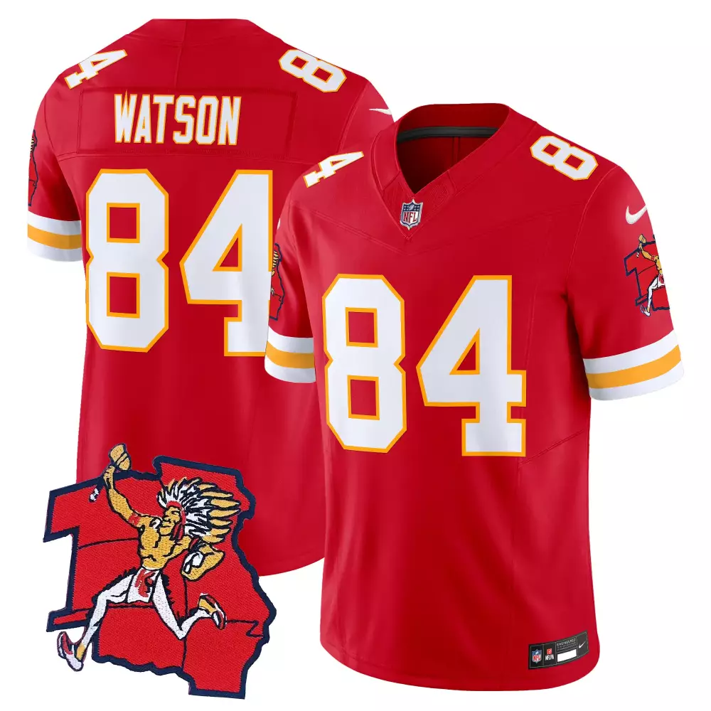 Tre Watson 84 Chiefs Jersey Red Missouri Outline Native American Men NFL White Yellow