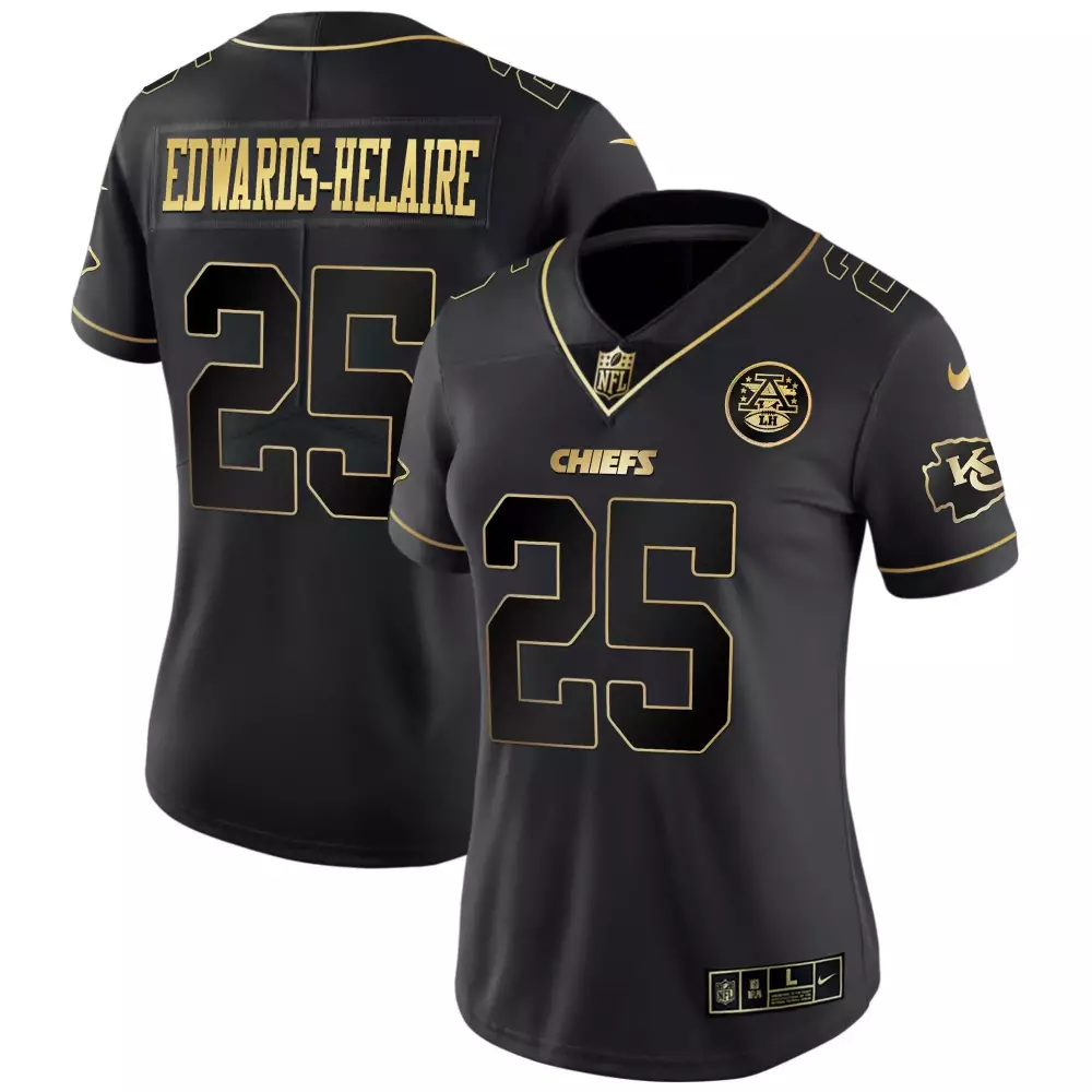 Clyde Edwards 25 Chiefs Jersey Black Women Standard Gold Stitched