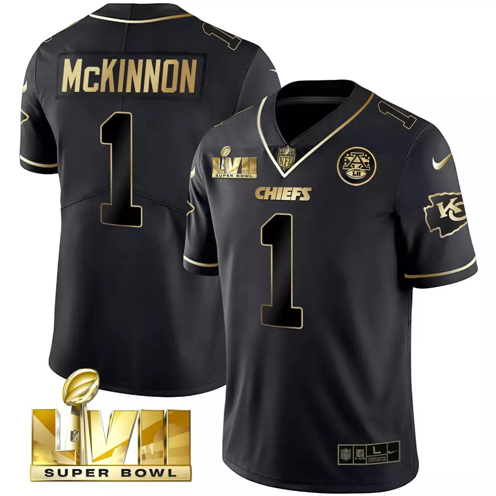 Jerick Mckinnon 1 Chiefs Jersey Black Super Bowl Lvii Men Nike Gold Vapor All Stitched