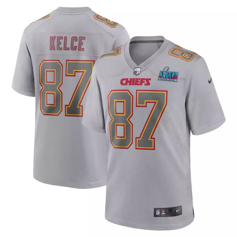 Travis Kelce 87 Chiefs Jersey Gray Super Bowl Lviii Men Alternate Red Gold All Stitched