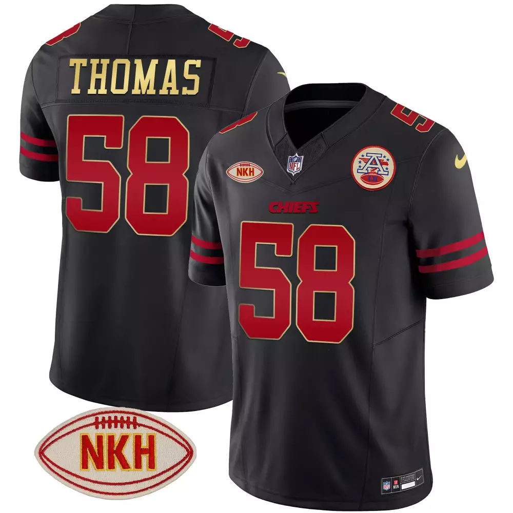 Derrick Thomas 58 Chiefs Jersey Black Nkh Afl 50 Men Red Gold Vapor Limited All Stitched