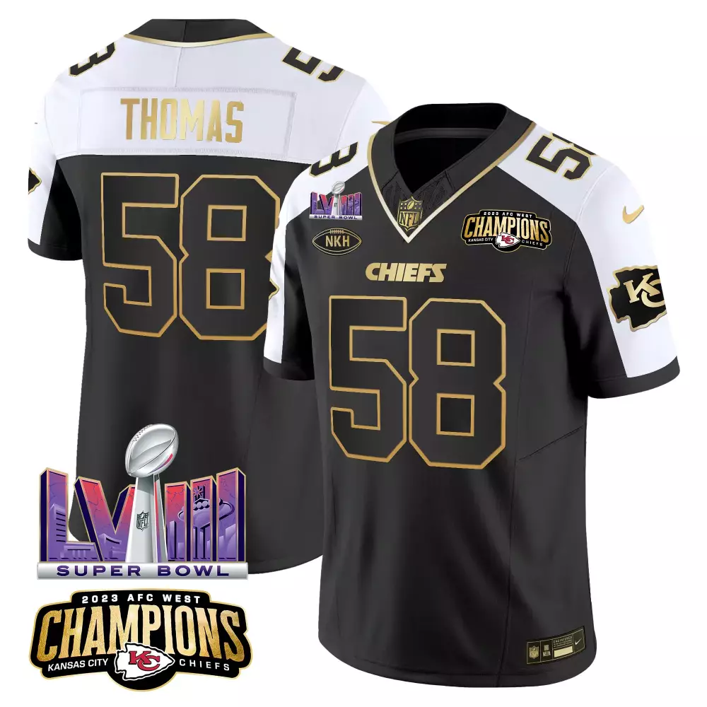 Derrick Thomas 58 Chiefs Jersey Black Super Bowl Lvii AFC West Champions Men Alternate