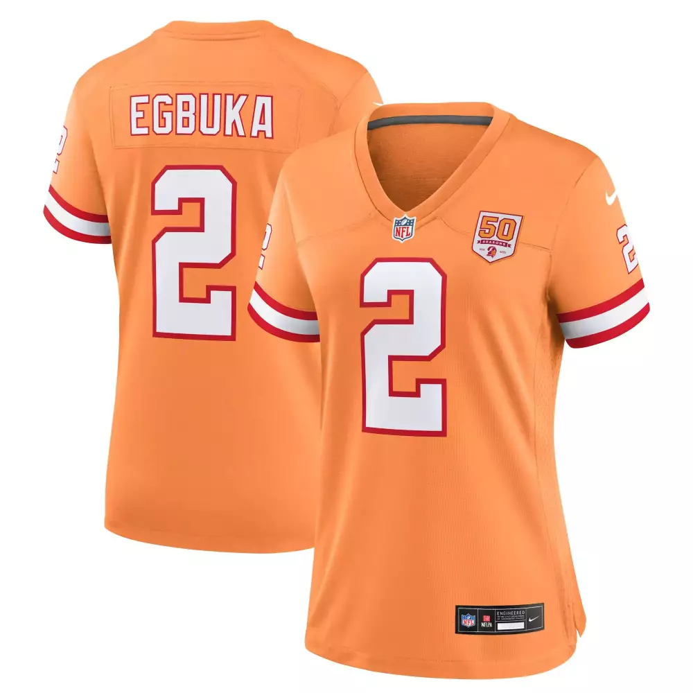 Emeka Egbuka 2 Buccaneers Jersey Orange 50th Season Men NFL White Red All Stitched