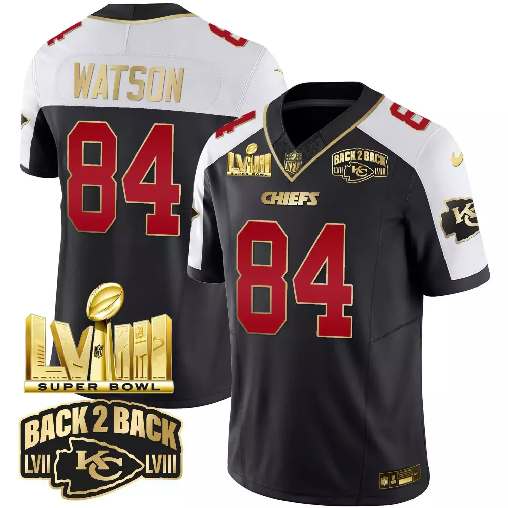 Justin Watson 84 Chiefs Jersey Black Super Bowl Lviii Champions Lvii 2023 Men Player