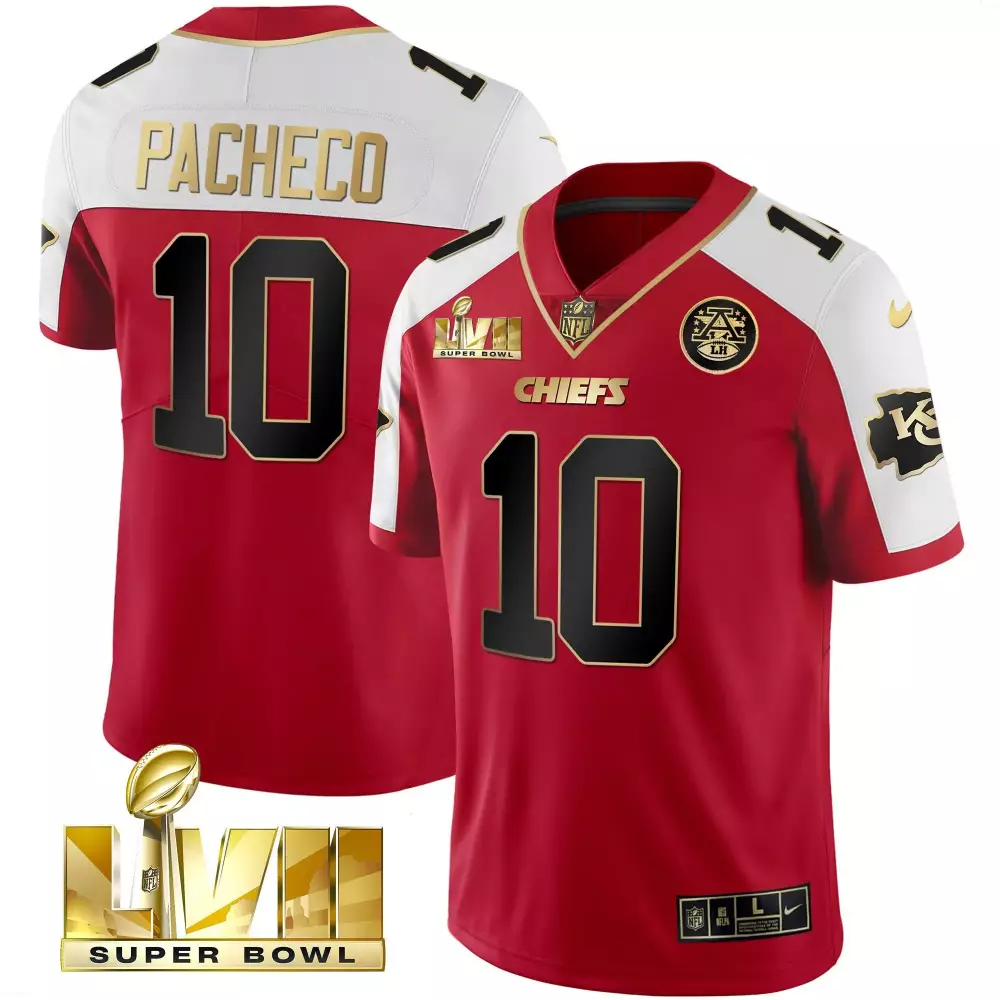 Isiah Pacheco 10 Chiefs Jersey Red Super Bowl Lvii 2023 Men White Black Gold Alternate