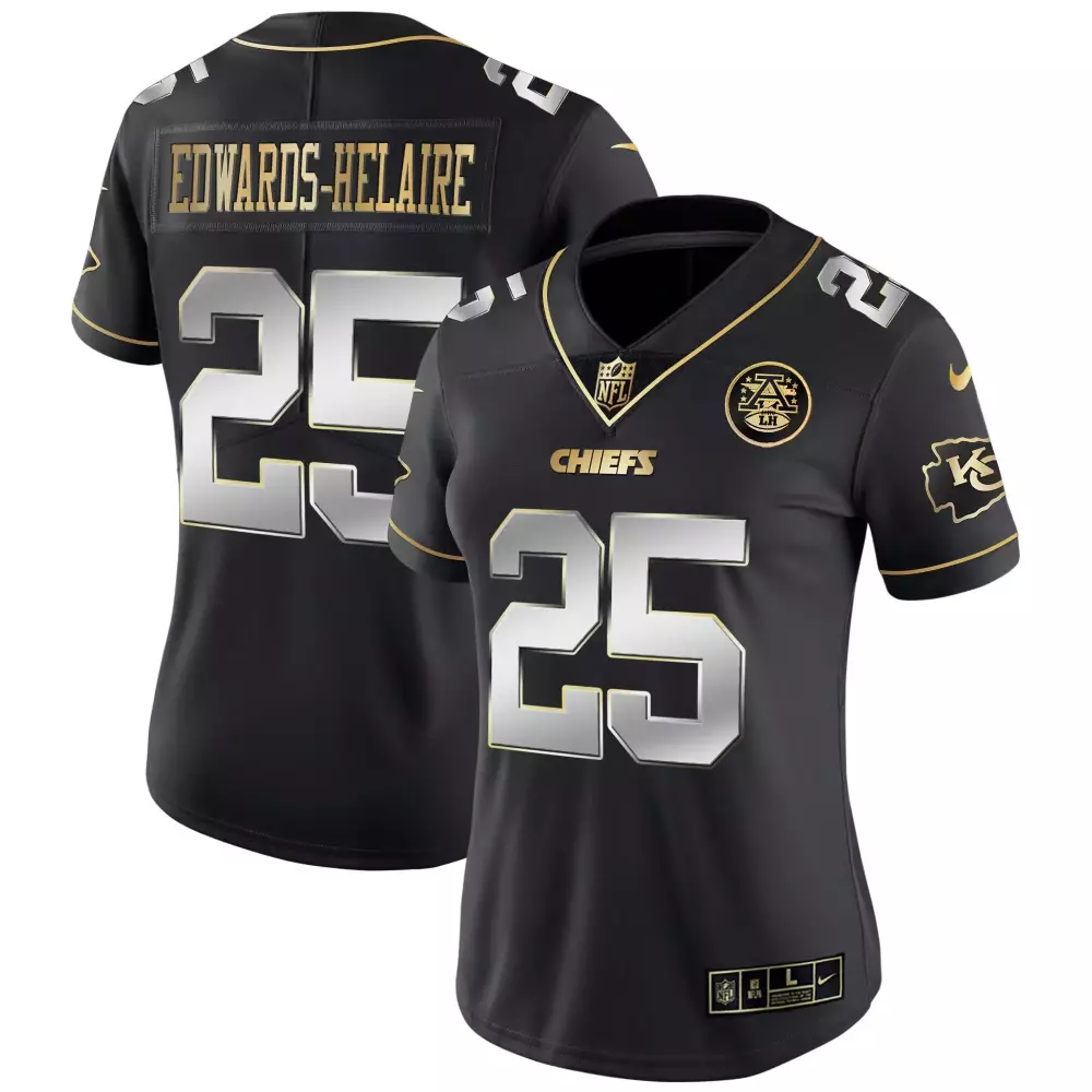 Clyde Edwards 25 Chiefs Jersey Black Women Replica Gold Silver All Stitched Vapor