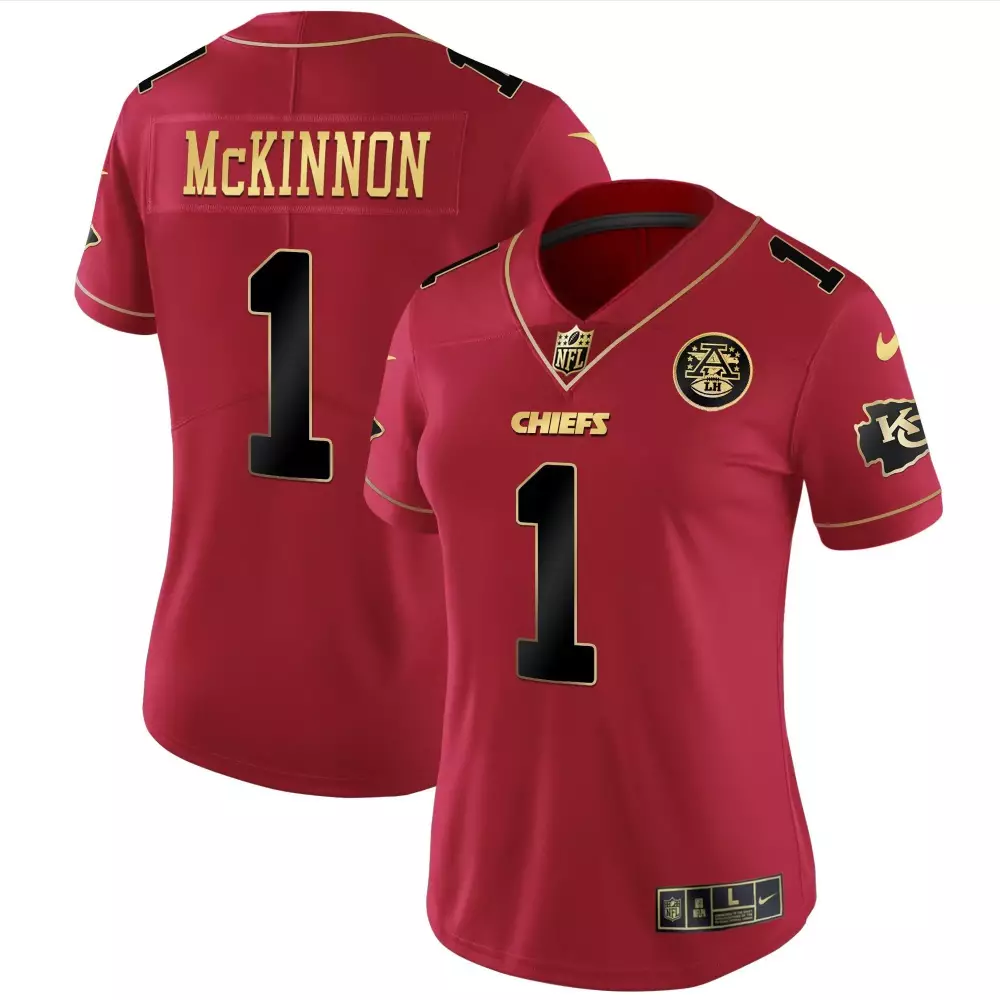 Jerick Mckinnon 1 Chiefs Jersey Red Kc Super Bowl Lviii Champions Women Gold Black