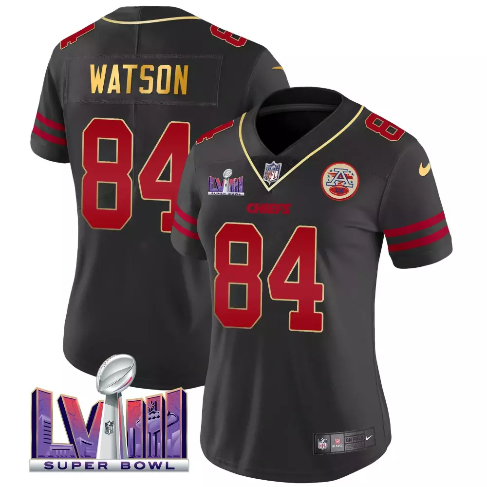 Tre Watson 84 Chiefs Jersey Black Super Bowl Lvii 2023 Women Player Red Gold Vapor