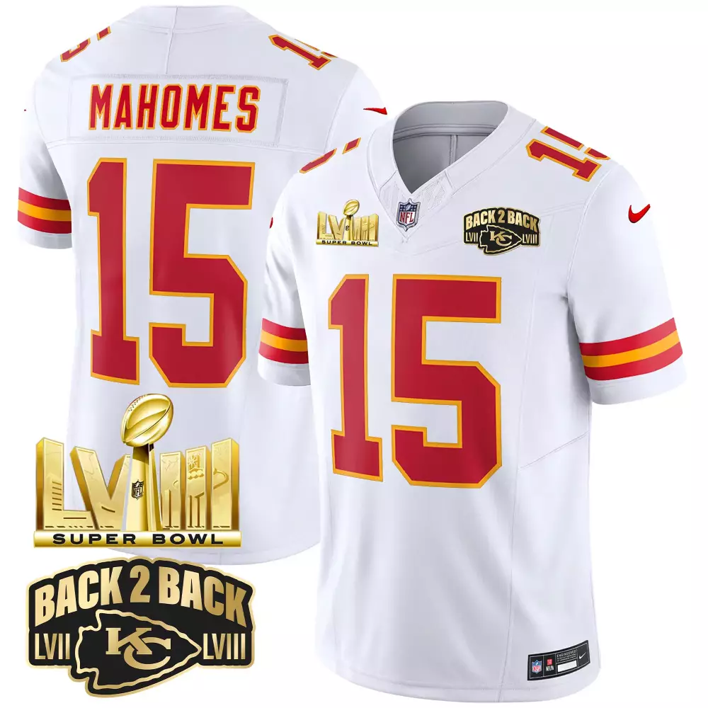 Mahomes Lvii 15 Jersey White Super Bowl Champions Kansas City Chiefs Lviii Men Authentic