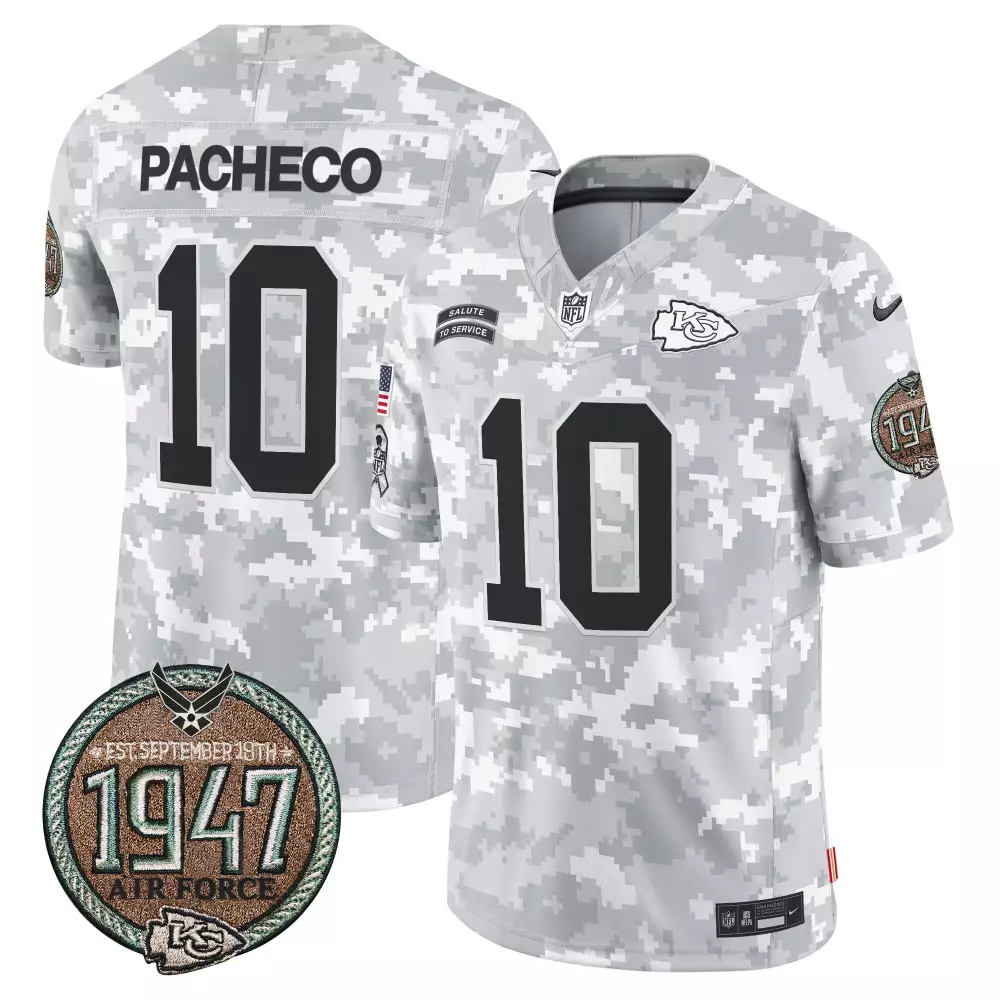 Isiah Pacheco 10 Jersey White Salute To Service Kansas City Chiefs Air Force 1947 Us Flag