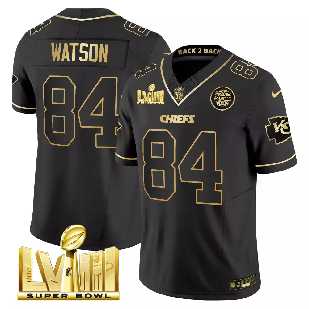 Justin Watson 84 Chiefs Jersey Black Super Bowl Lviii Men Authentic Gold Vapor v5