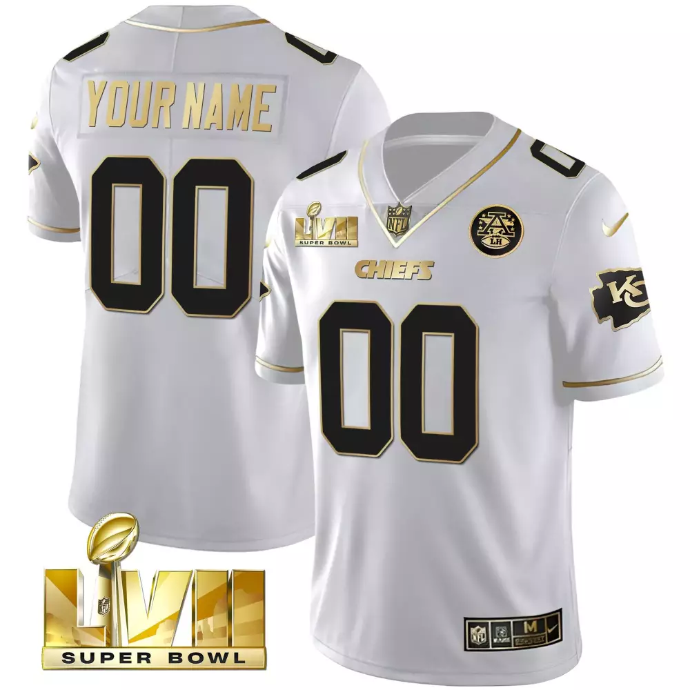 Custom Chiefs Jersey White Super Bowl Lvii Men Game Gold Black All Stitched Vapor