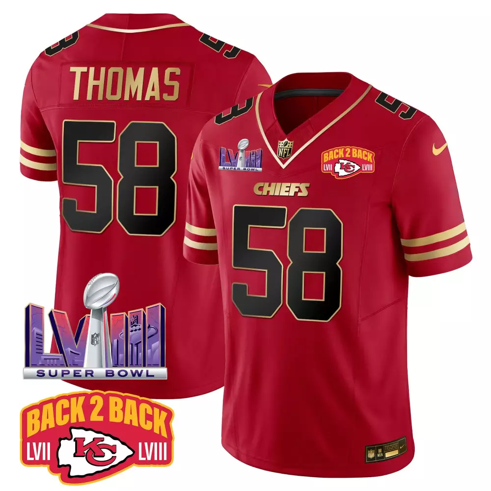 Derrick Thomas 58 Chiefs Jersey Red Super Bowl Lviii Champions 2023 Men Gold Black