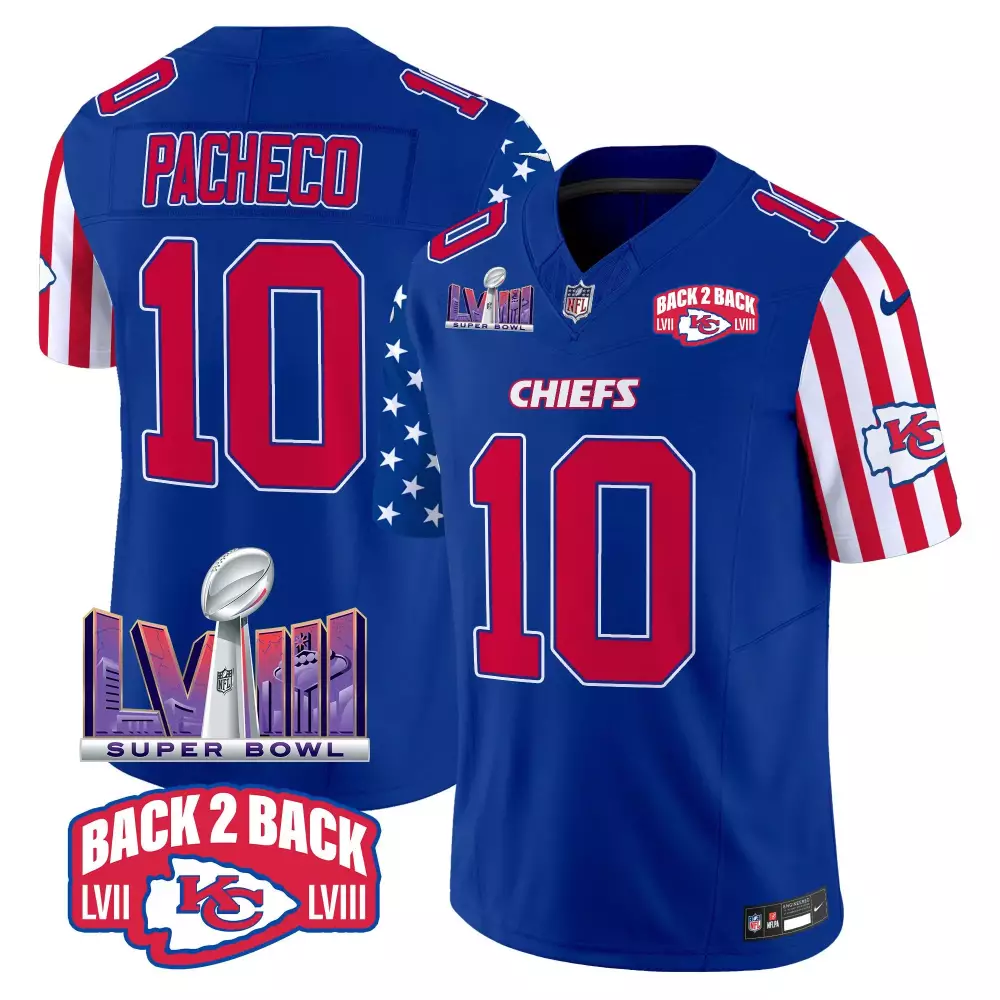 Isiah Pacheco 10 Chiefs Jersey Blue Super Bowl Lviii Champions Lvii 2023 Men Game