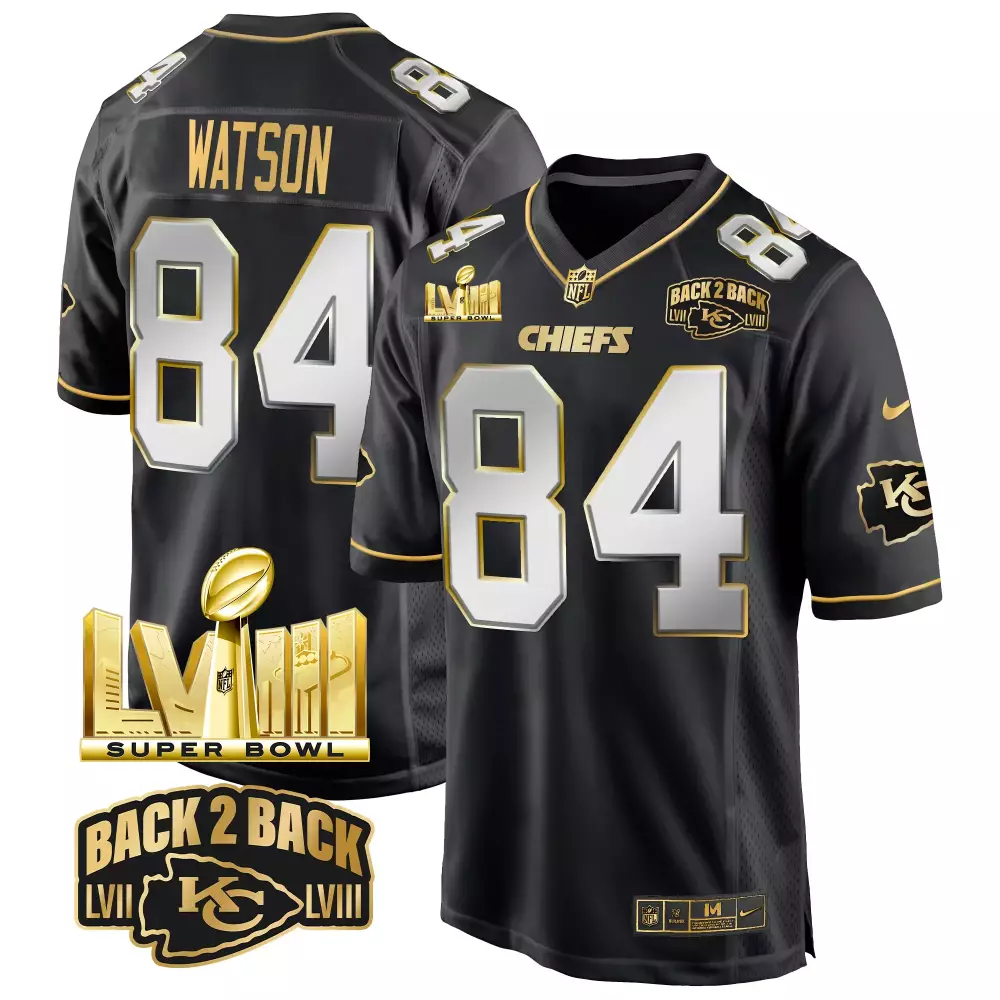 Justin Watson 84 Chiefs Jersey Black Super Bowl Lviii Champions Men Authentic Gold