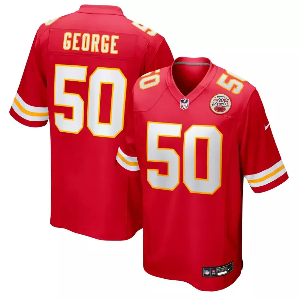 Eddie George 50 Jersey Red Kansas City Chiefs Men White Yellow Game