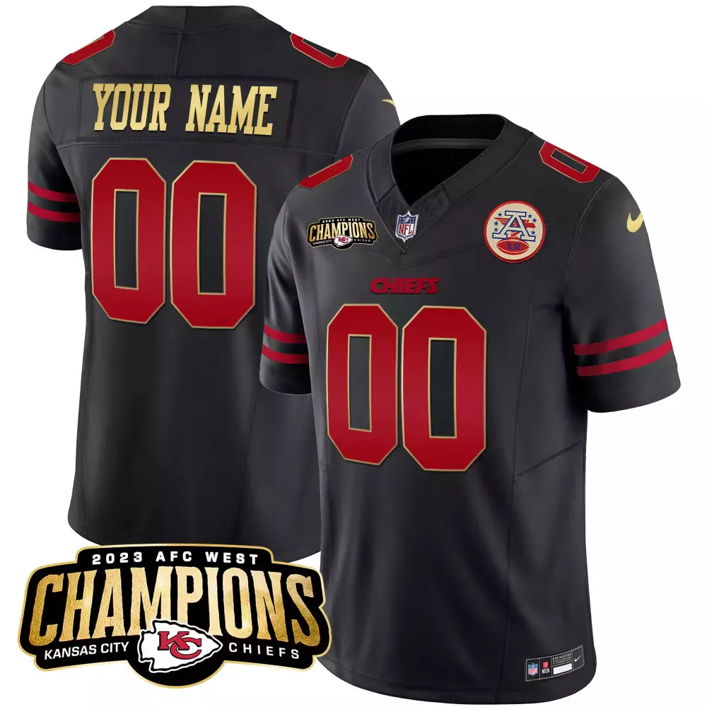 Custom Kansas City Chiefs Jersey Black AFC West Champions 2023 Men Red Gold All Stitched