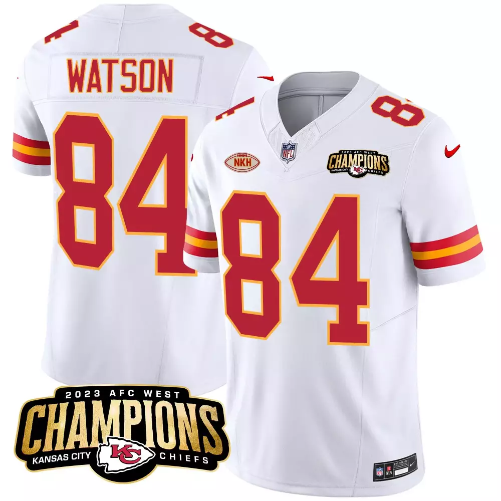 Tre Watson 84 Kansas City Chiefs Jersey White 2023 AFC West Champions Men Standard