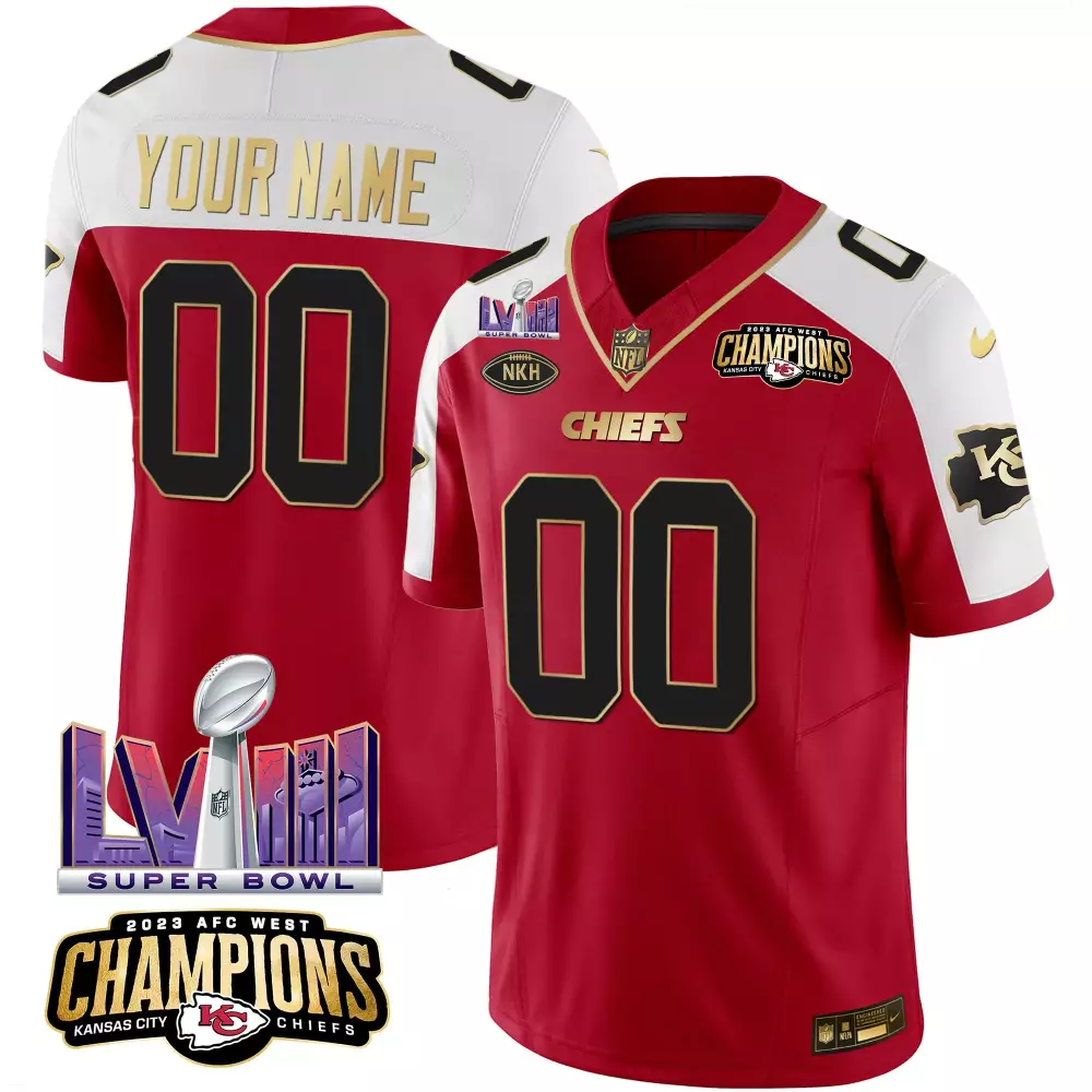 Custom Kansas City Chiefs Jersey Red Super Bowl Lvii Champions 2023 AFC West Men