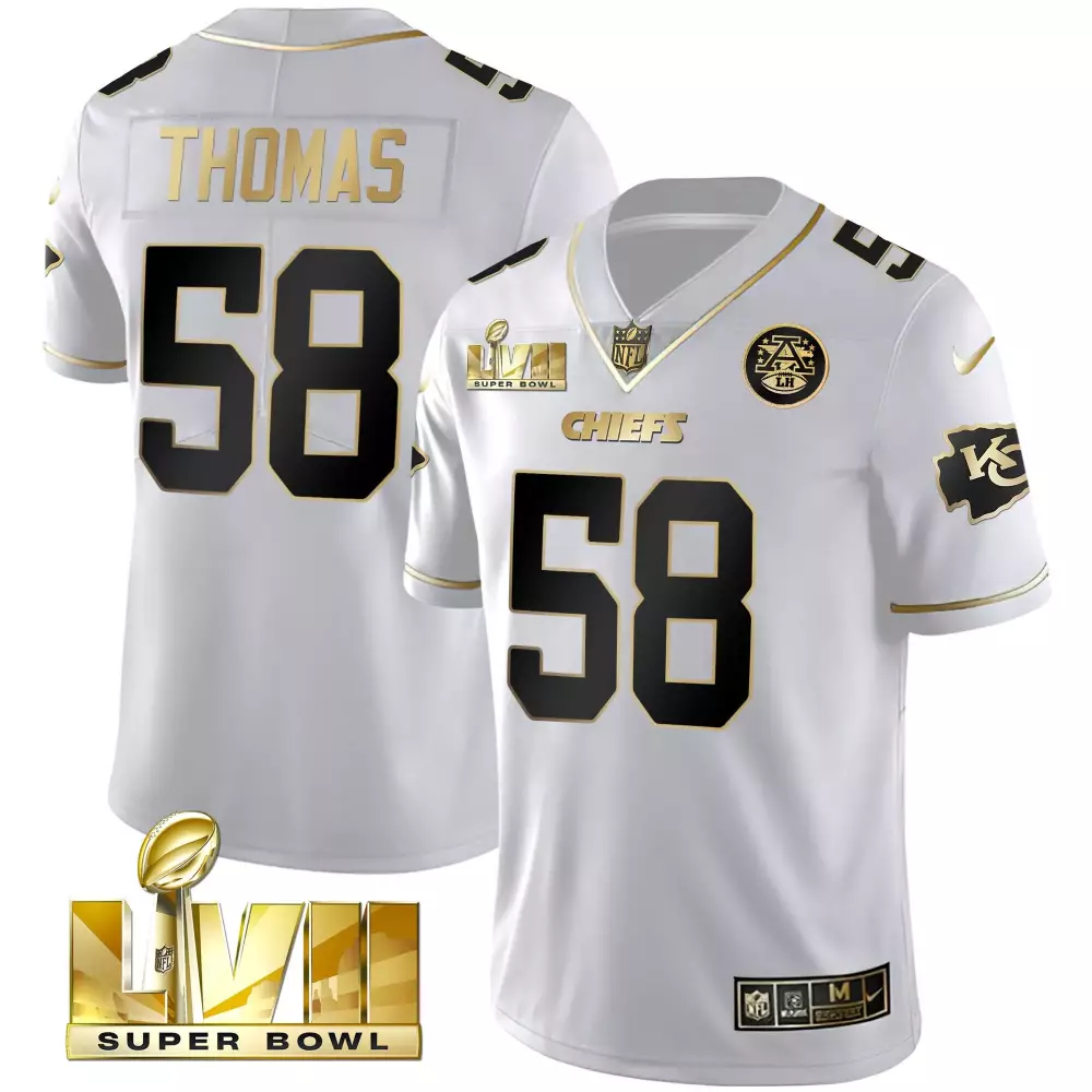 Derrick Thomas 58 Chiefs Jersey White Super Bowl Lviii Men Alternate Black Gold Vapor