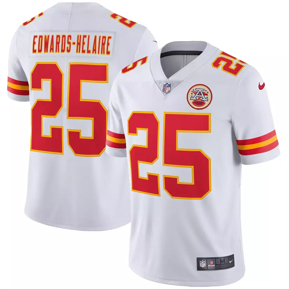 Clyde Edwards 25 Jersey White Kansas City Chiefs Men Home Red Yellow Vapor All Stitched