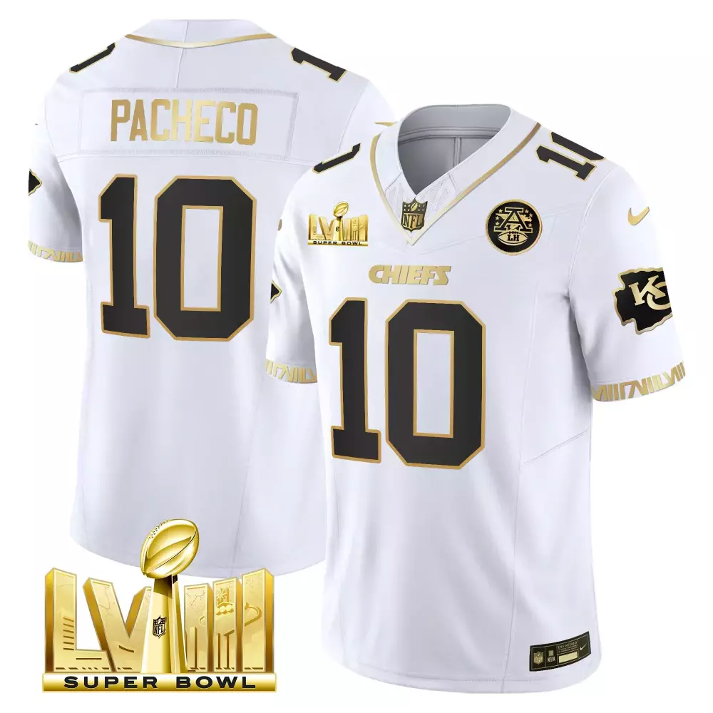 Isiah Pacheco 10 Jersey White Super Bowl Lviii Kansas City Chiefs Men Black Gold