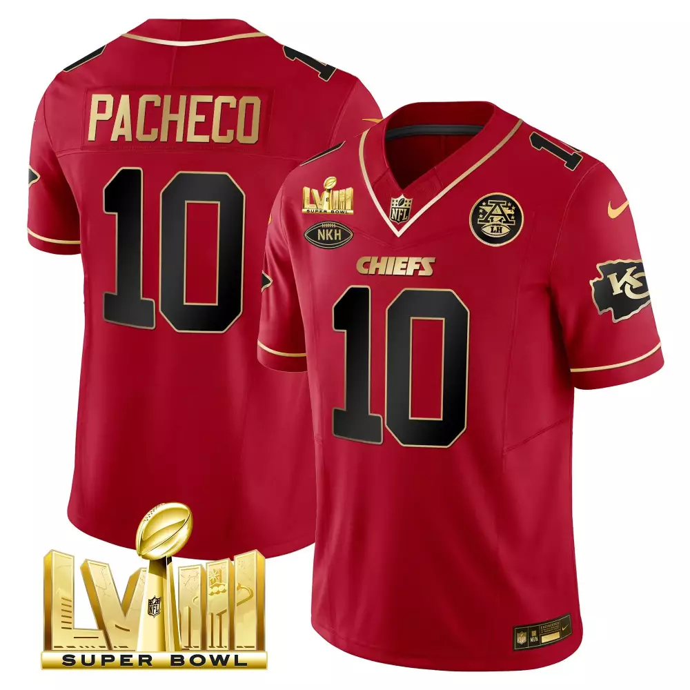 Isiah Pacheco 10 Chiefs Jersey Red Super Bowl Lvii Nkh Men Gold Vapor v2 All Stitched