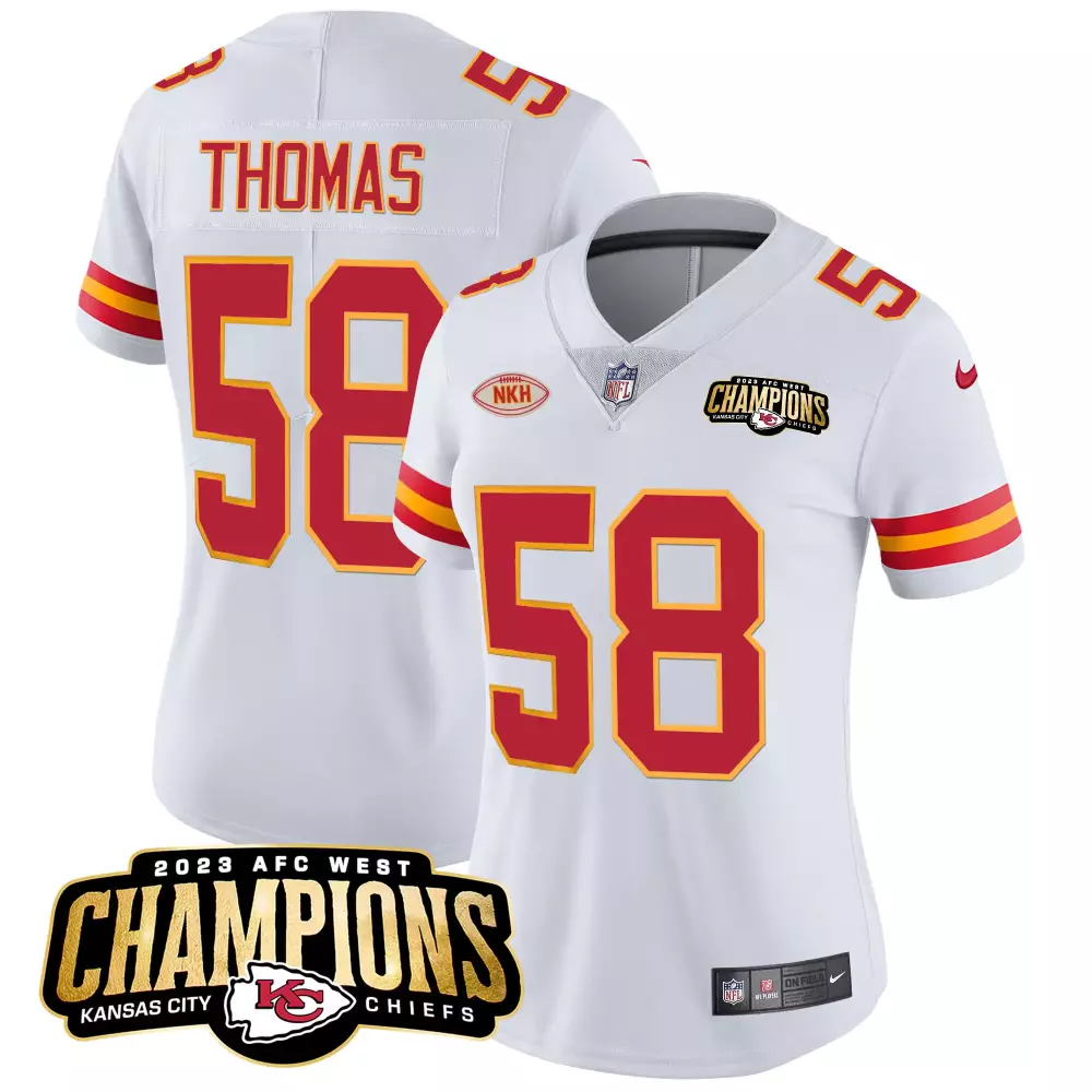Derrick Thomas 58 Jersey White 2023 AFC West Champions Kansas City Chiefs Women NFL