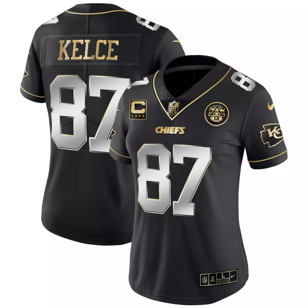Travis Kelce 87 Chiefs Jersey Black Limited Edition Kansas City Women Player Gold