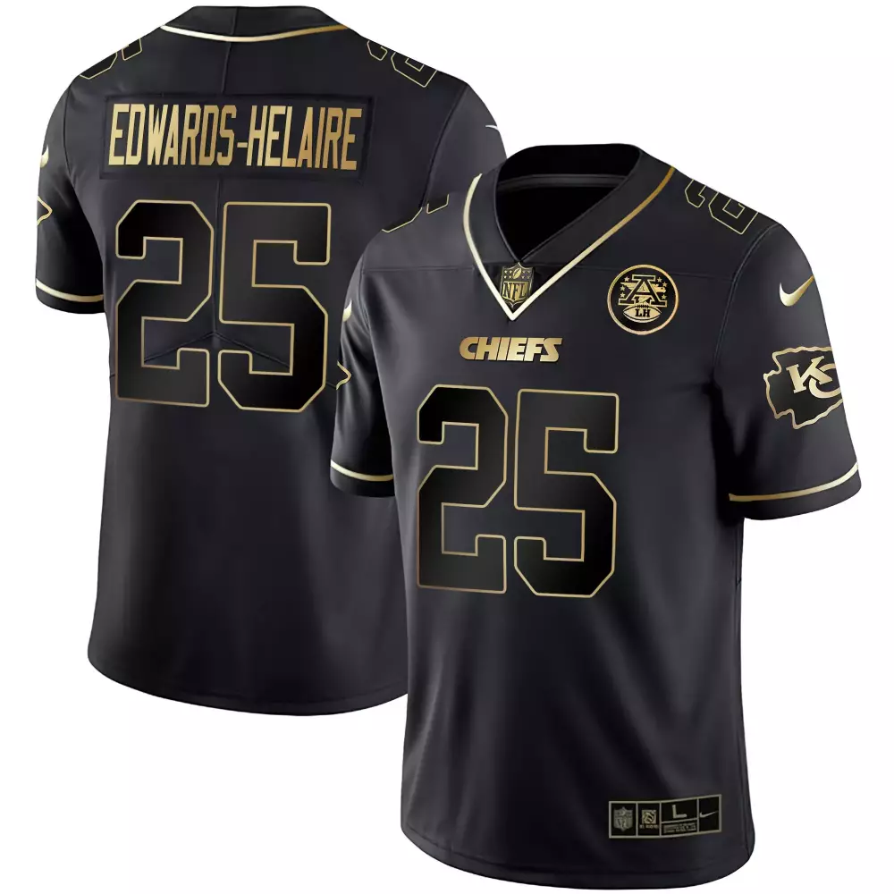 Clyde Edwards 25 Chiefs Jersey Black Men NFL Gold All Stitched Vapor