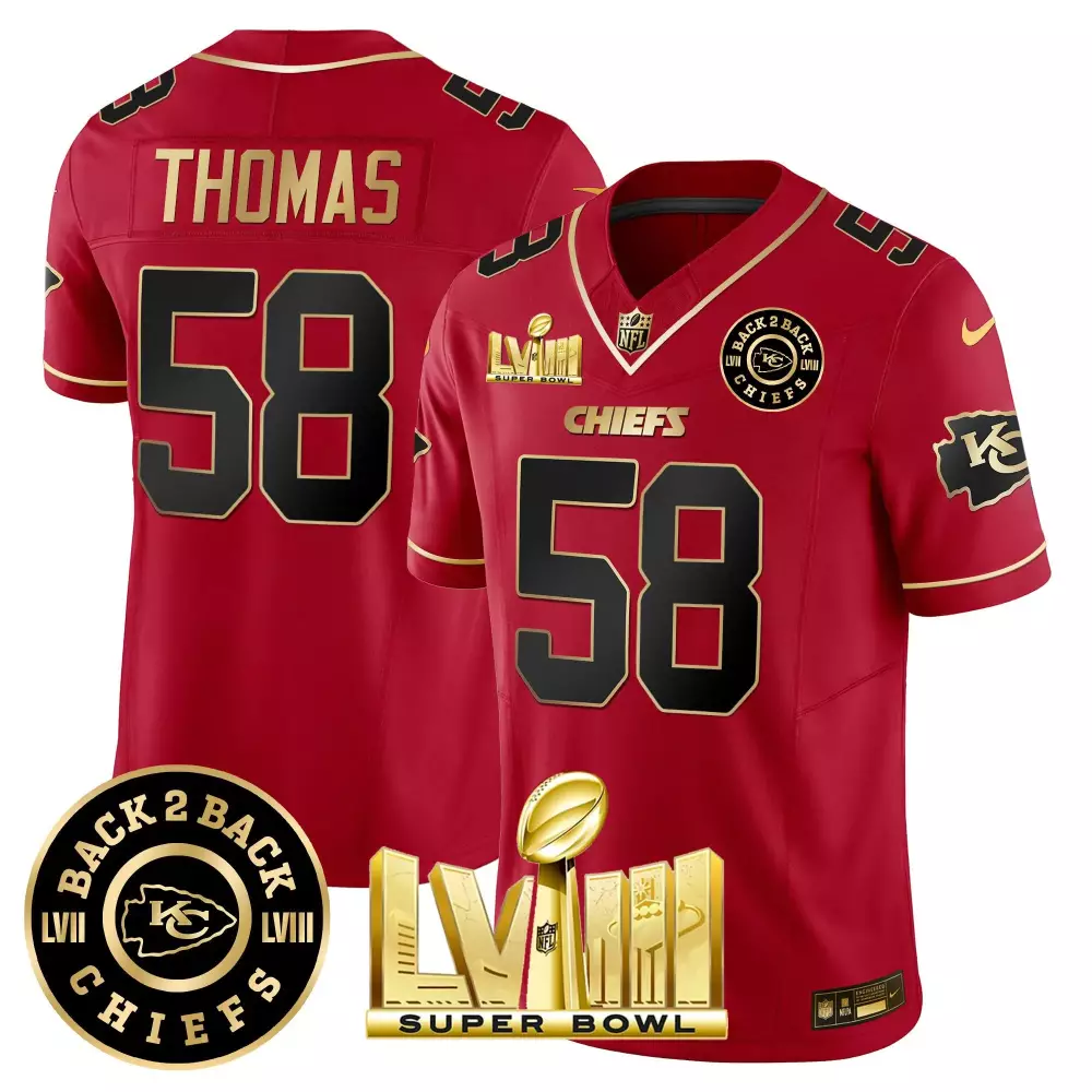 Derrick Thomas 58 Chiefs Jersey Red Super Bowl Lviii Champions Men Game Black Gold