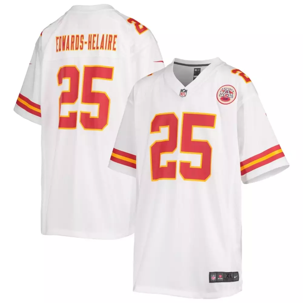 Clyde Edwards 25 Jersey White 100th Season Kansas City Chiefs Men Short Sleeve Alternate