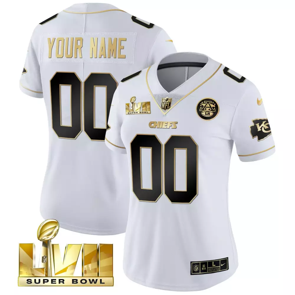 Custom Chiefs Jersey White Super Bowl Lvii Women Game Black Gold All Stitched