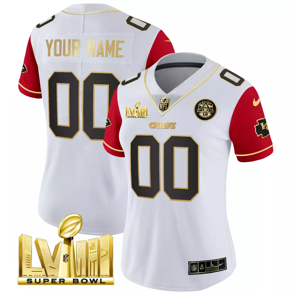 Custom Chiefs Jersey White Super Bowl Lvii Women Red Gold Black All Stitched Vapor