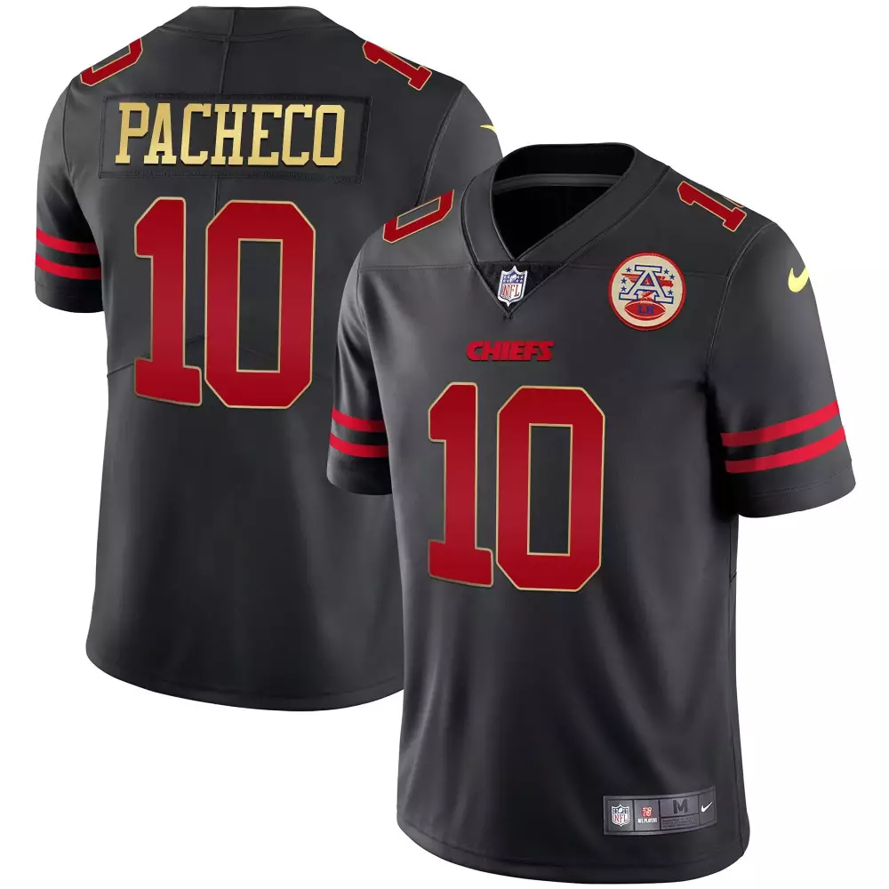 Isiah Pacheco 10 Chiefs Jersey Black AFC Championship Men Red Gold Vapor All Stitched