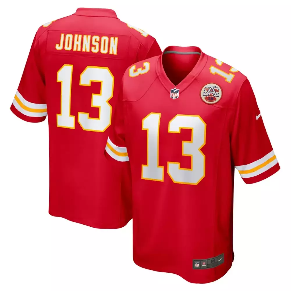Emmett Johnson 13 Jersey Red Super Bowl Liv Champions Kansas City Chiefs Men Replica