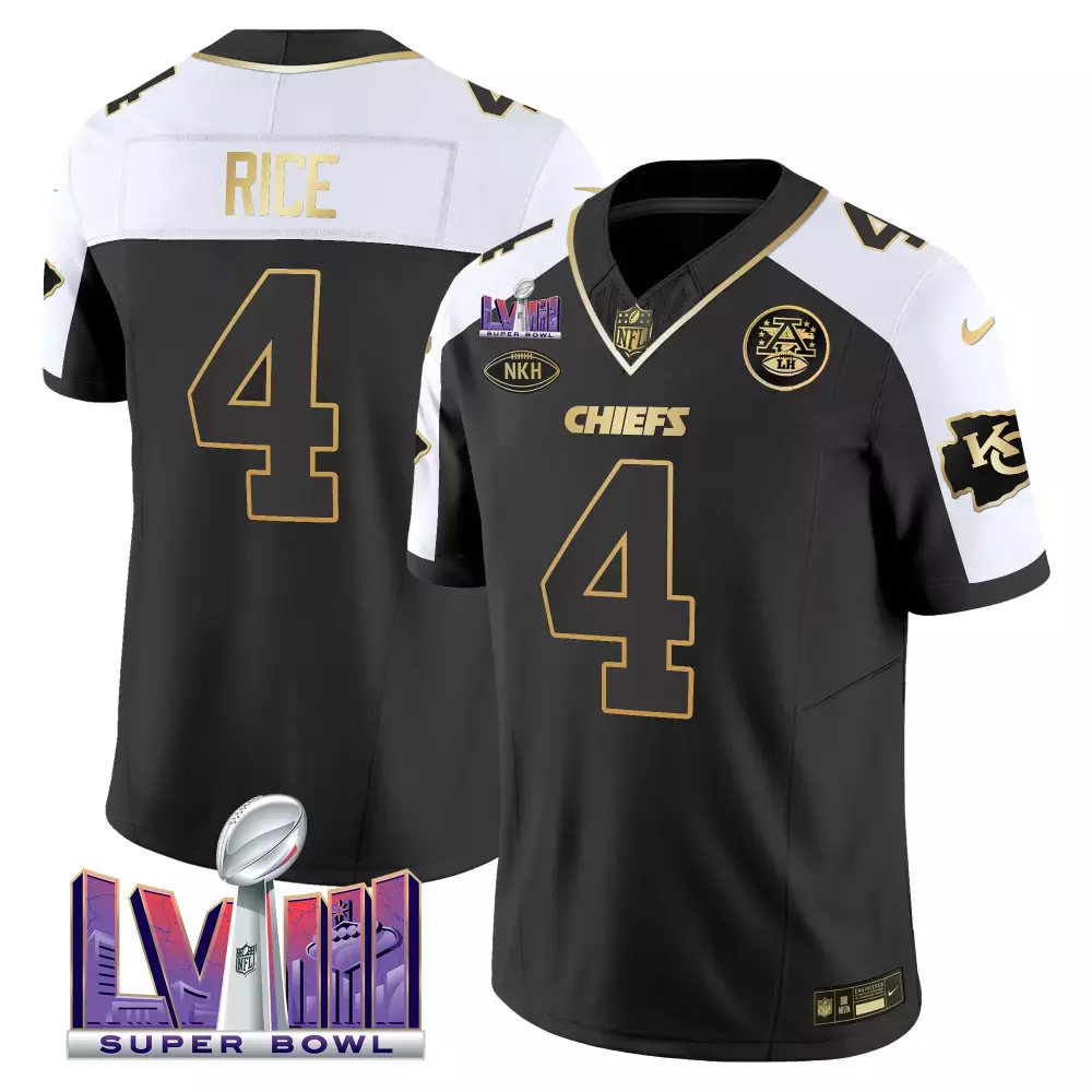 Rashee Rice 4 Chiefs Jersey Black Super Bowl Lviii Men Standard Split Design White
