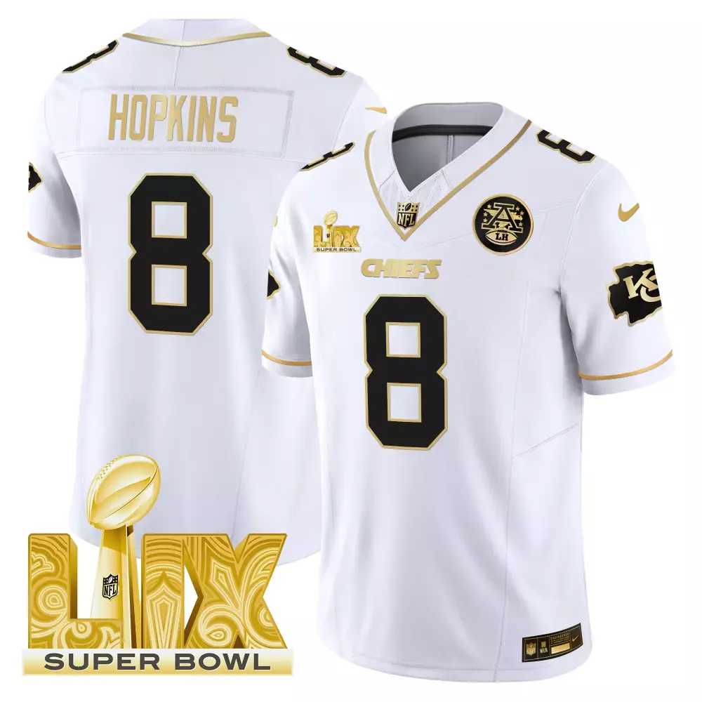 Deandre Hopkins 8 Chiefs Jersey White Super Bowl Lix Men Black Gold Vapor Limited