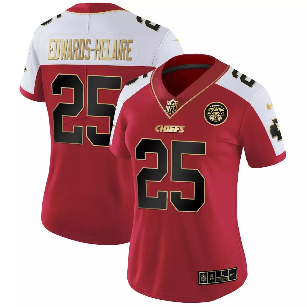 Clyde Edwardshelaire 25 Chiefs Jersey Red Men Split Design White Black Gold Alternate